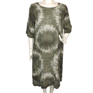 MADE IN ITALY Kaftan/Dress, L/XL, Linen, Green Tie Dye, Pockets, Midi, Loose fit